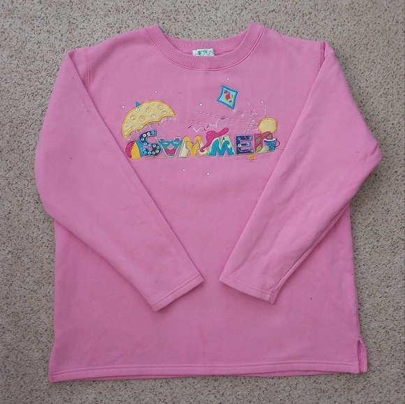 Pink Summer Embroidered Sweatshirt Cute Vintage Rare By The Quacker Factory - Picture 1 of 12